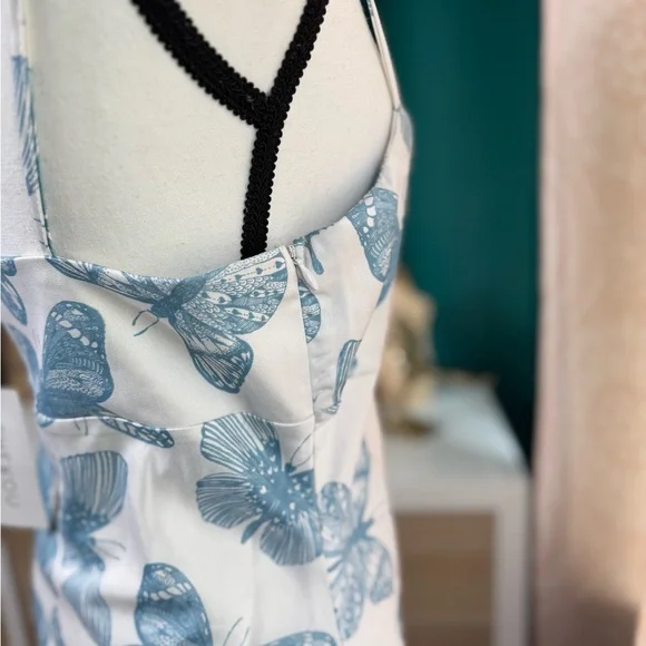 Shekou Butterfly Effect NWT 100% Satin Y2K Inspired Blue White Slip Dress - Picture 7 of 11